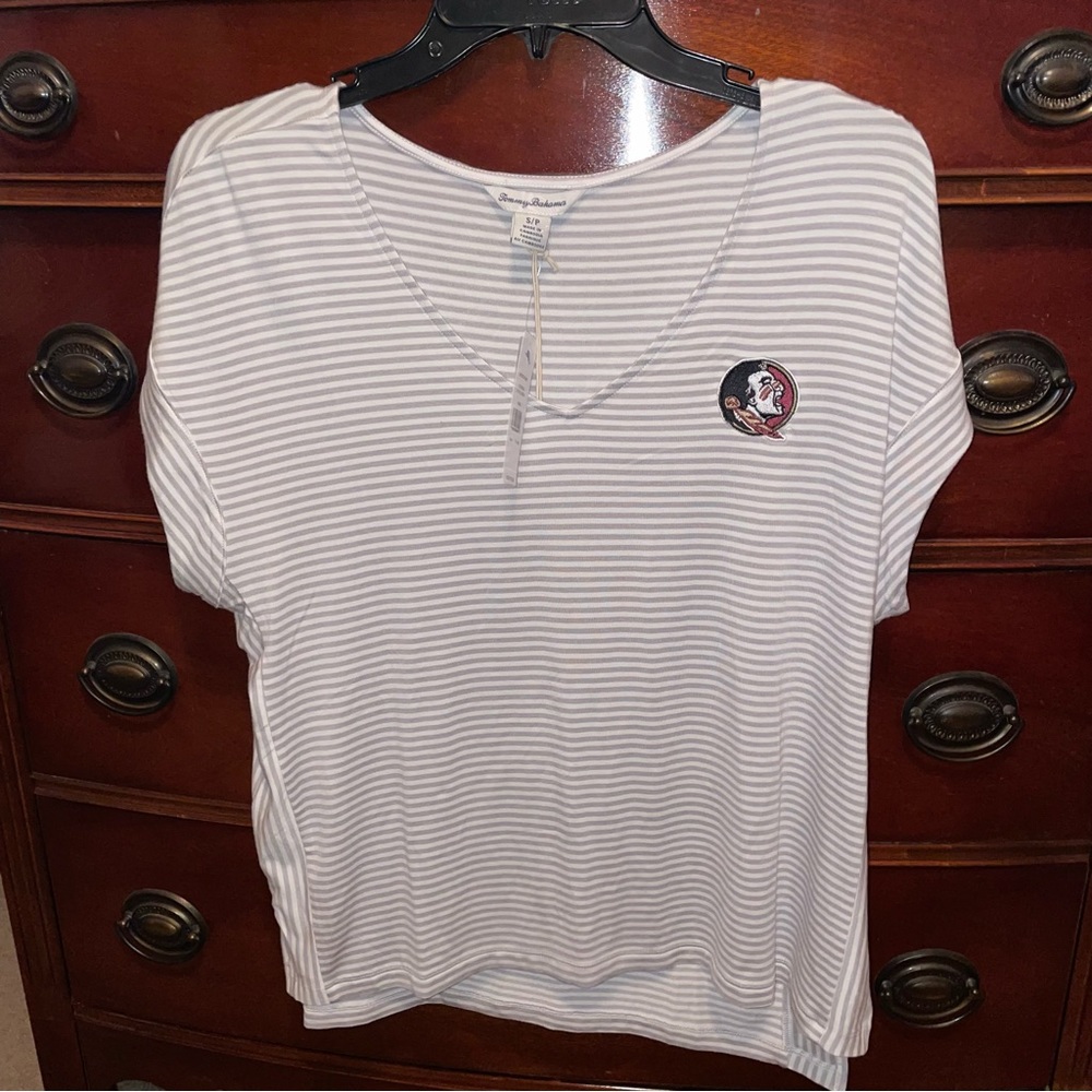 Florida State/FSU Collegiate Cassia Stripe Sealight V-Neck T-Shirt - SMALL NWT